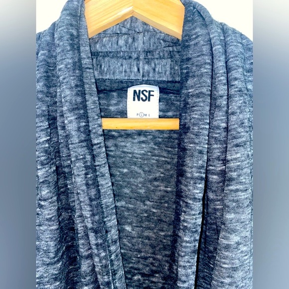 NSF Heathered Black Marled Acid Wash Cowlneck Surplice Plunge Blouse Top - Picture 6 of 11